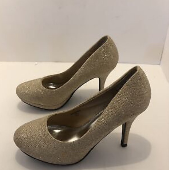 DAVIDS BRIDAL High Heel Glitter Mesh Pump Gold Arobin - Picture 4 of 5
